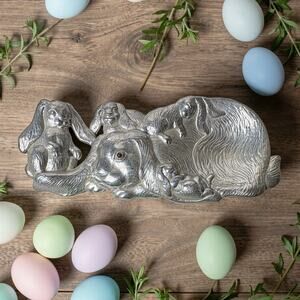 Vintage 1994 Retired Arthur Court Bunny Rabbit Family Dish Spoon Rest